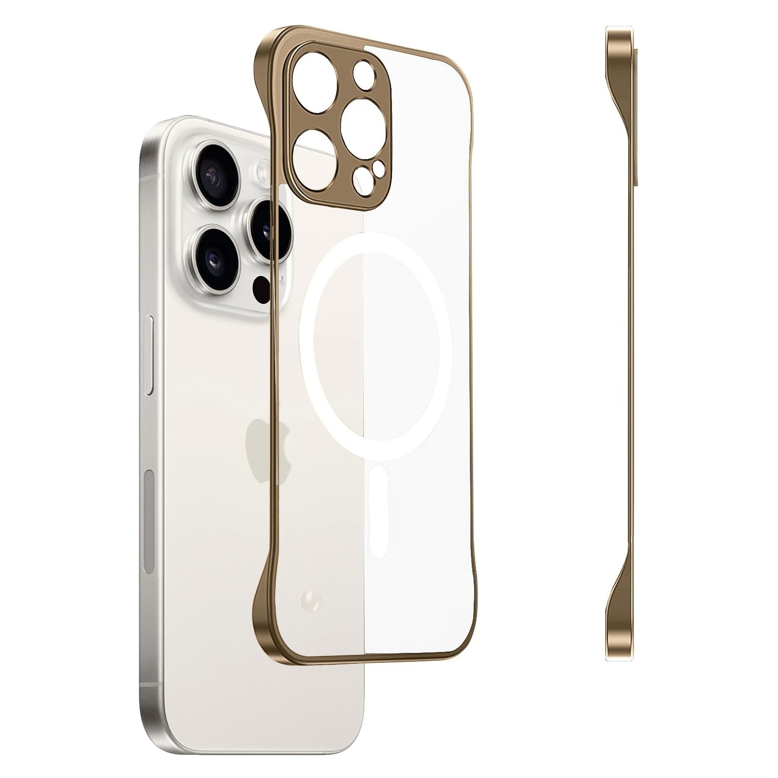 Omio Magnetic Slim Case for iPhone 16 Pro Max Compatible with MagSafe, Clear Matte Ultra-Thin Bumper Frameless Borderless Design with Finger Loop Full Camera Protector for Women Men, Desert Titanium