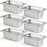 CURTA 6 Pack Anti-Jam Hotel Pans, 1/9 Size 2 1/2 Inch Deep, NSF Commercial 18/8 Stainless Steel Chafing Steam Table Pan, Catering Storage Metal Food Pan