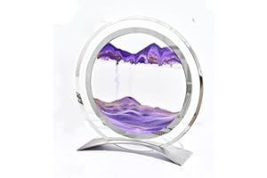 BGFJYUK Moving Sand Art Picture in Motion, Round Glass 3D Deep Sea Sandscapes with Display Flowing Sand Frame for Relaxing Desktop Home Office Work Décor for Kids Adults (Purple)