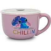 Disney Lilo & Stitch "Chillin" 24-Ounce Ceramic Soup Mug With Vented Lid | Bowl For Ice Cream, Cereal, Oatmeal | Large Coffee Cup For Espresso, Caffeine, Beverage | Cute Home & Kitchen Essentials
