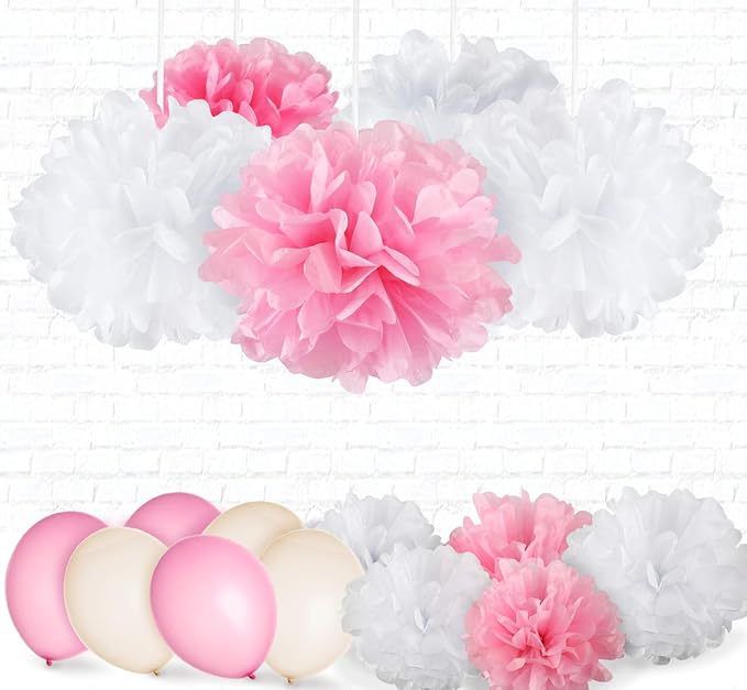 31er Seidenpapier PomPoms Luftballons weiß rosa Hochzeit Party Deko Absofine Tissue Papier Blume Pompom Luftballon Dekoration
