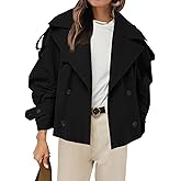 Tankaneo Womens Cropped Trench Coat Casual Double Breasted Short Jacket Fall Fashion Outerwear with Belt