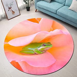 BBNNN Acuarela Rana y pétalo Redondo Alfombra de Sala de niños Sala de