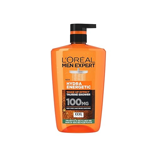 L'Oréal Men Expert Hydra Energetic 3-in-1 Shower Gel - Energizing Body, Face & Hair Wash for Men, Instant Wake-Up Effect, Invigorating & Refreshing Cleanser XXXL 1L