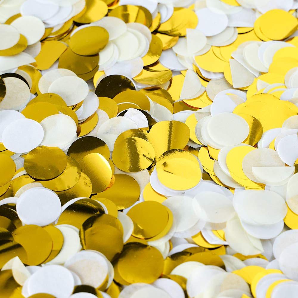 2.5cm Paper and Foil Confetti Perfect Wedding Mix Round Tissue Confetti 60gms for Parties Weddings Birthday Party Balloon Table Decoration (Light Cream, White, Gold)