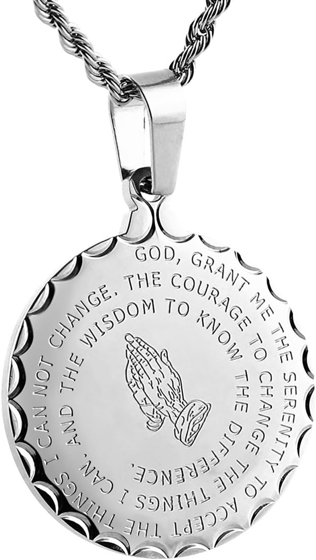 Haoflower Our Lord Pendant Necklace Christian Lord's Prayer Hands Coin Medal Inspirational Bible Verse Gift