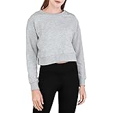 Amazhiyu Women's Cropped Sweatshirt French Terry Crew Neck Long Sleeve Pullover