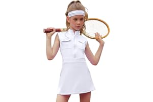 Perfashion Girls Tennis Dress Golf Outfit Zipper Athletic Dress with Built in Shorts Workout and Cargo Pockets 4-13Y