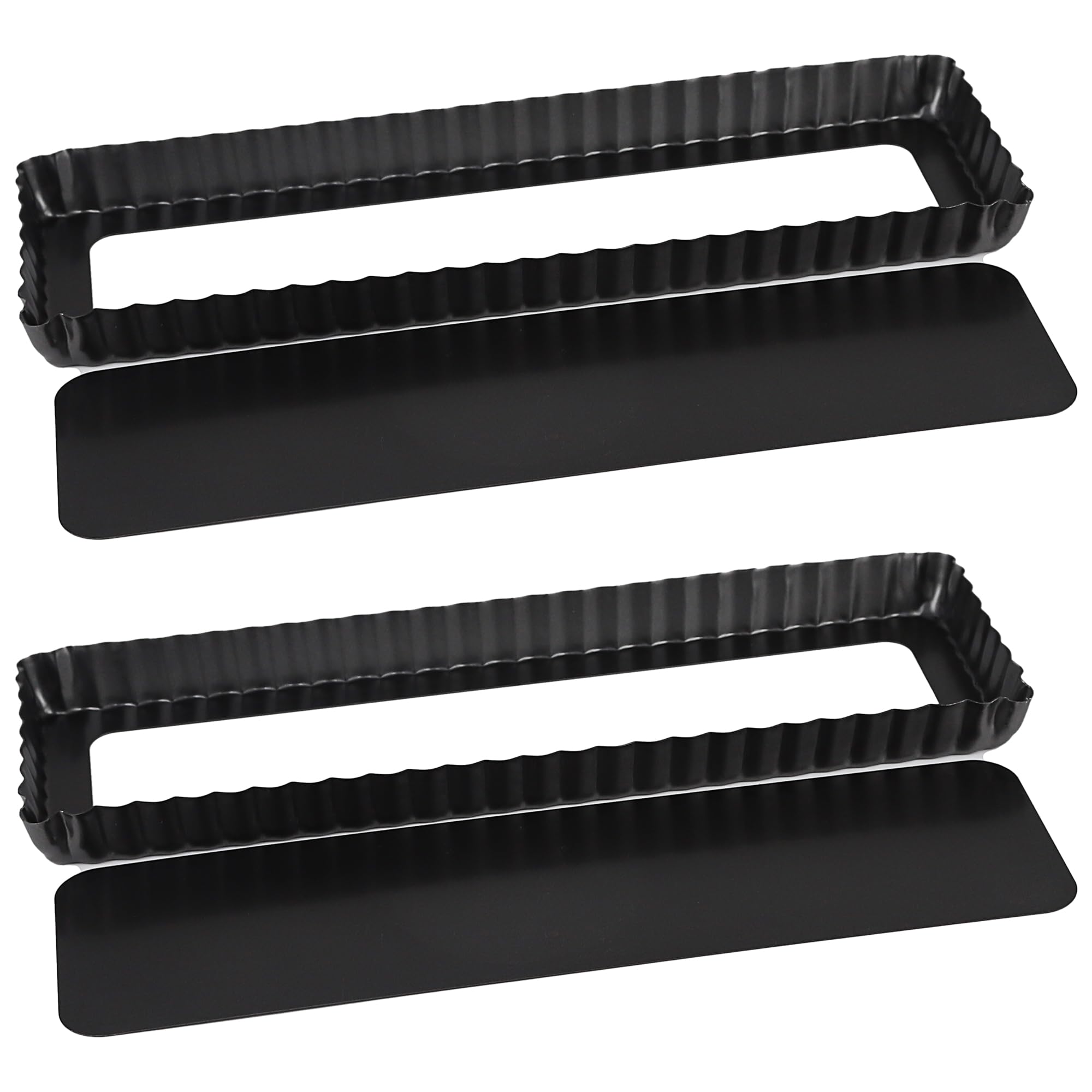 WENLISELL 2 PCS Rectangular Tart Tin for Baking, 14inch Long Flan Tin with Removable Bottom, Non-Stick Carbon Steel Quiche Tins for Baking, 35x11cm