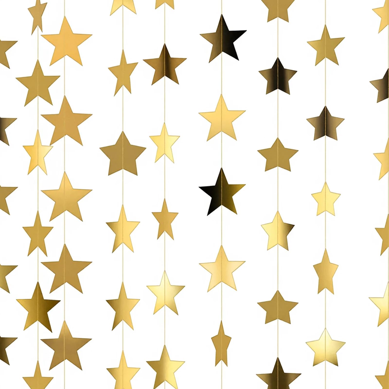 105Feet Reflective Star Paper Garland, Sparkling Bunting Banner, Gold Star Garland Sparkling Stars Bunting Banner Hanging Decoration for Party Birthday Holiday Wedding