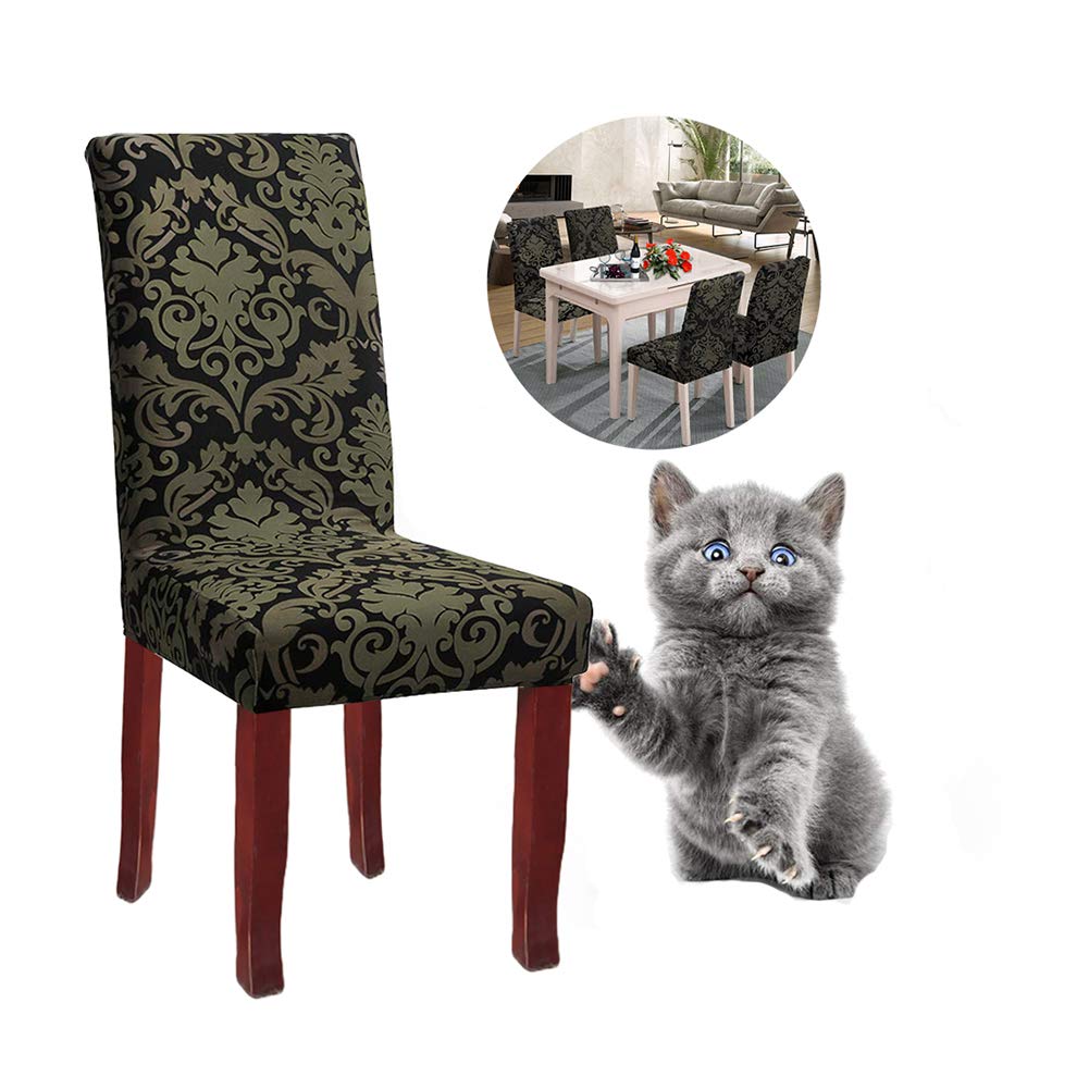 JunYito Stretch Dining Chair Covers Slipcovers Top Chair Protector for Dining Room Hotel Ceremony Banquet Wedding Party Décor (D-Black Baroque Pattern, 4 Pcs)