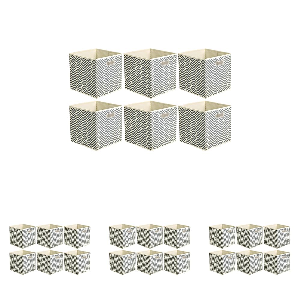 Amazon Basics Collapsible Cube Storage Organizer Bins, 24-Pack, 10.5 x 10.5 x 11 inches, Chevron Grey
