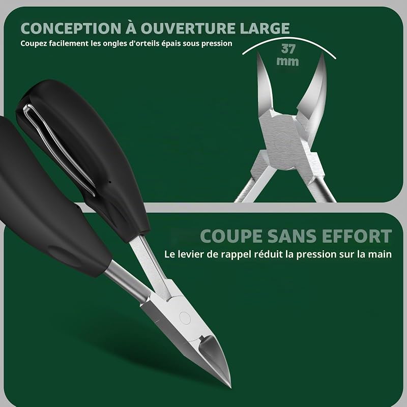 Coupe-Ongles pour Ongles Épais – Kit Professionnel 5-en-1 avec Coupe-Ongles Large Ouverture 37 mm, Coupe-Ongles Inclinés, Manches Longs, Acier Inoxydable, pour Adultes et Seniors — photo 3 sur 7