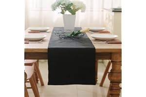 NATUS WEAVER Dinning Table Runner 12 x 36 Inches Farmhouse Kitchen Coffee Burlap Table Runner for Holiday Party, Black
