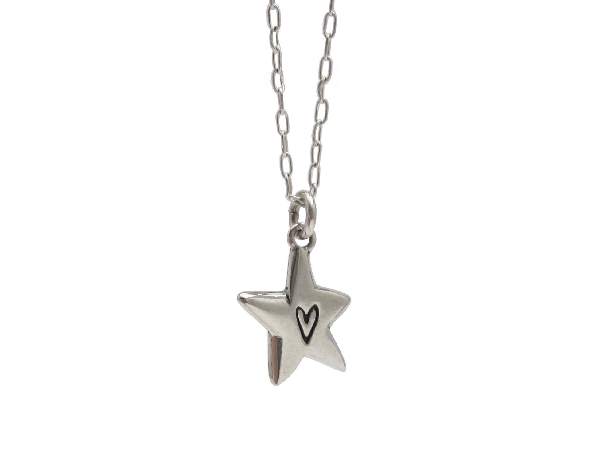 Mark Poulin Sterling Silver Little Star With a Heart Necklace on 16" 18" 20" Adjustable Sterling Silver Chain 925 Charm Pendant for Women and Girls