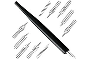 Wooden Dip Pen Set with 5 Nibs, Dipping Manga Pens for Comic Word Art and Pen-and-Ink Drawing, Black