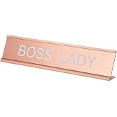 Boss Lady Desk Sign, 10 x 2 Inch Rose Gold Desk Name Plate Novelty Boss Gifts for Women Coworker Funny Office Decor
