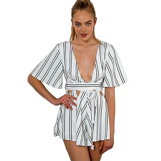 Amazoncom Sunward Womens Summer Beach Deep V Striped