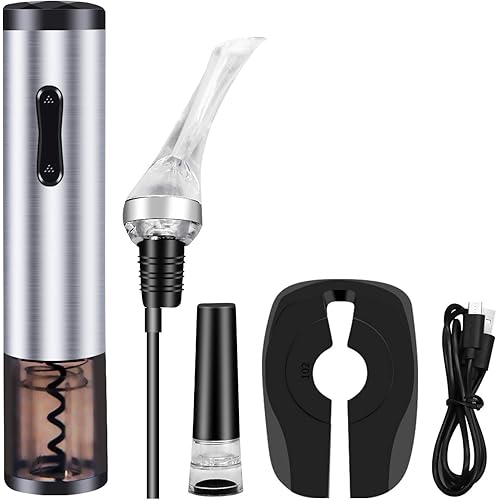 FUMIN Electric Wine Opener Set/Rechargeable Wine Bottle Opener/Cordless Automatic Corkscrew Opener with Wine Foil Cutter, Wine Aerator, Vacuum Stopper & USB Charging Cable