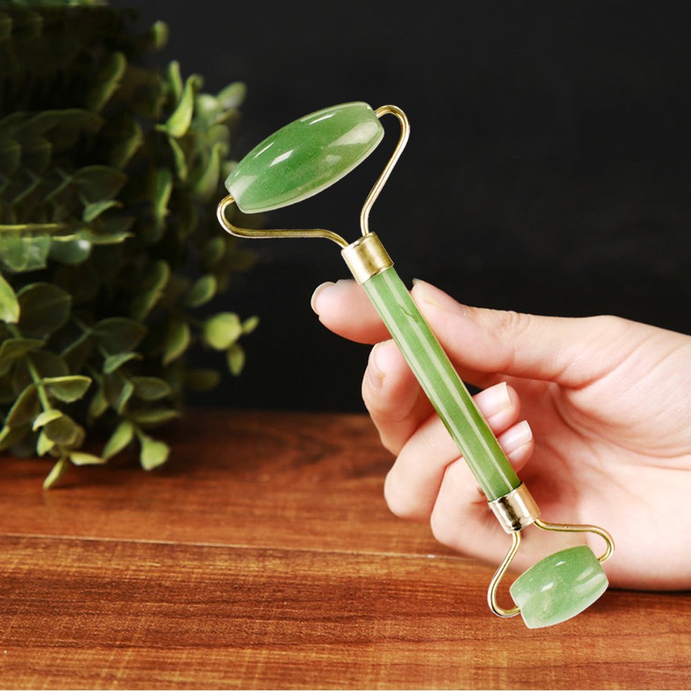 HENZIN Jade Roller - 100% Natural Jade Stone Anti-Aging Facial Therapy, Handmade, Anti Wrinkle and Skin Rejuvenate Face Massager - Green