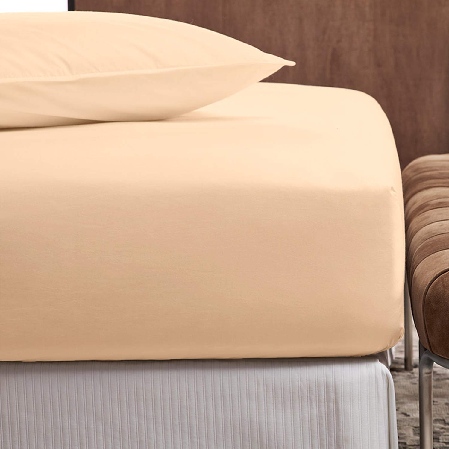 Nisaki Sateen Cotton Double-Fitted-Sheet Apricot 1pc. 100% Long Staple Cotton Fitted Sheet, Soft Sateen Weave Extra Deep Fitted Sheets Double Fits upto 40cm (100% Cotton Apricot Fitted Bed Sheet)