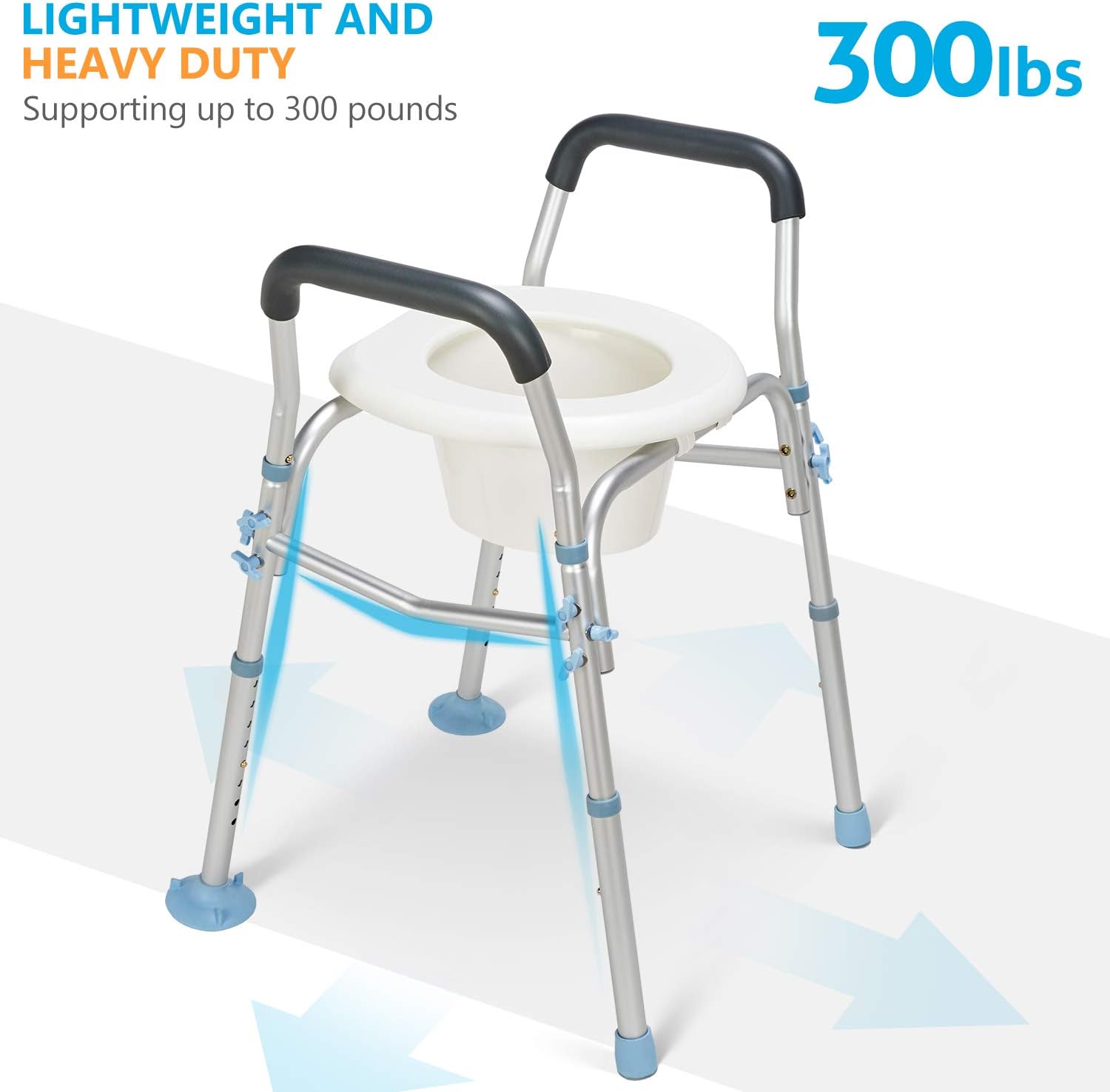 OasisSpace Stand Alone Raised Toilet Seat 300lbs - Heavy Duty Medical Raised Homecare Commode and Safety Frame, Height Adjustable Legs, Bathroom Assist Frame for Elderly, Handicap, Disabled: Health & Personal Care