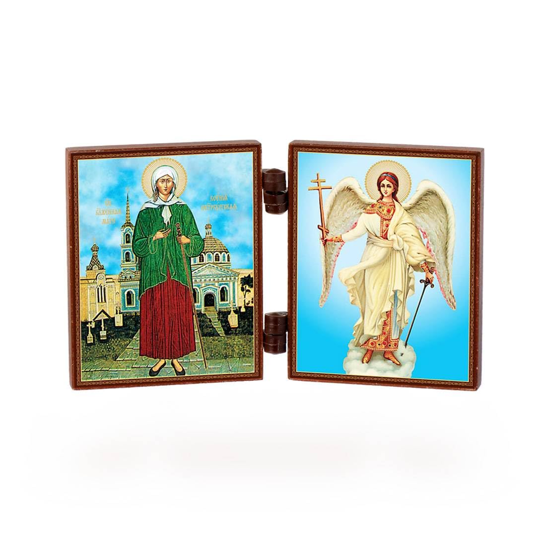 NKlaus - Xenia Of St. Petesburg & Guardian Angel - christian icon diptych - Ksenija Peterburgskaja i Angel - travel altar wood 36161