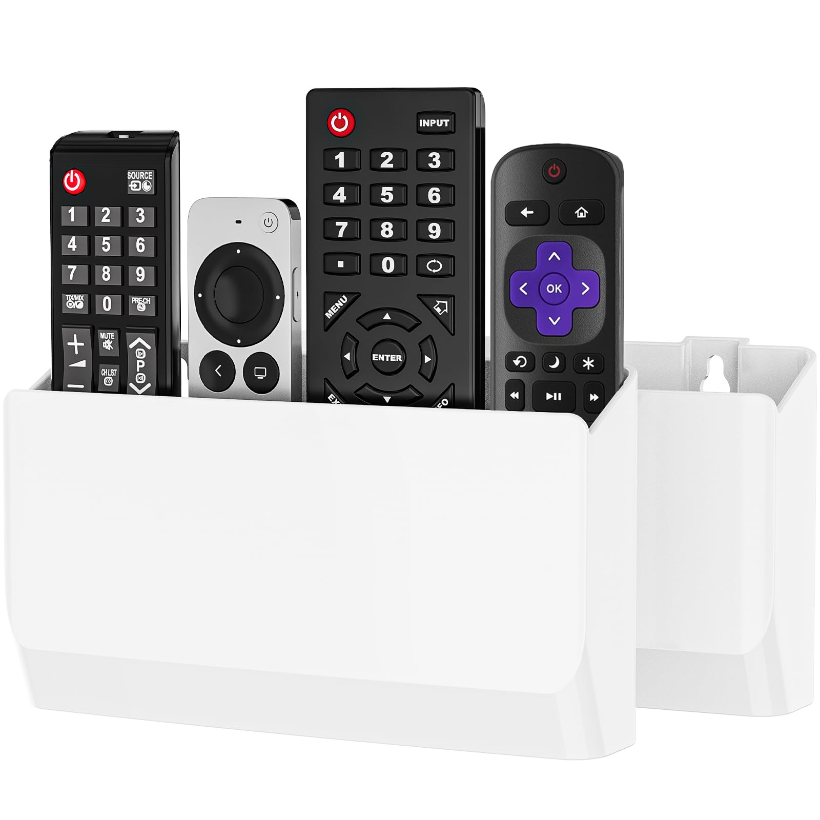Photo 1 of WALI Remote Control Holder Wall Mount 2 Pack, 8 Inch Hole-Free TV Remote Holder Wall Mount No Need to Drill Holes Adhesive Remote Control Wall Holder for 3 or 4 Remote Controls, White (WMH002-W)