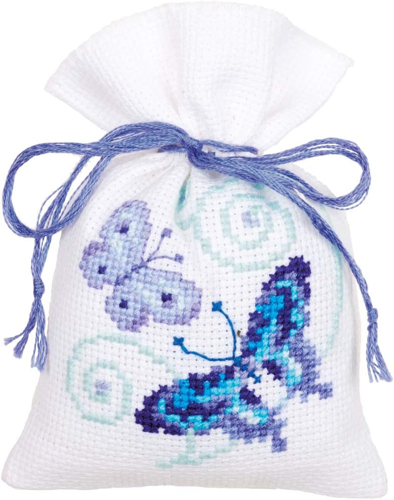 Vervaco Pot-Pourri Bag Blue Butterflies Counted Cross Stitch Kit, Set of 3, Multi-Colour - Image 4