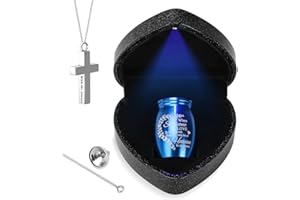 ABIGIO Mini Urns for Human Ashes Keepsake with Heart Box, Urn Necklace and Funnel, Beautiful Memorial Gifts Small Cremation Urns That Holds Ashes of Loved One, Tiny Sharing Urns, Blue