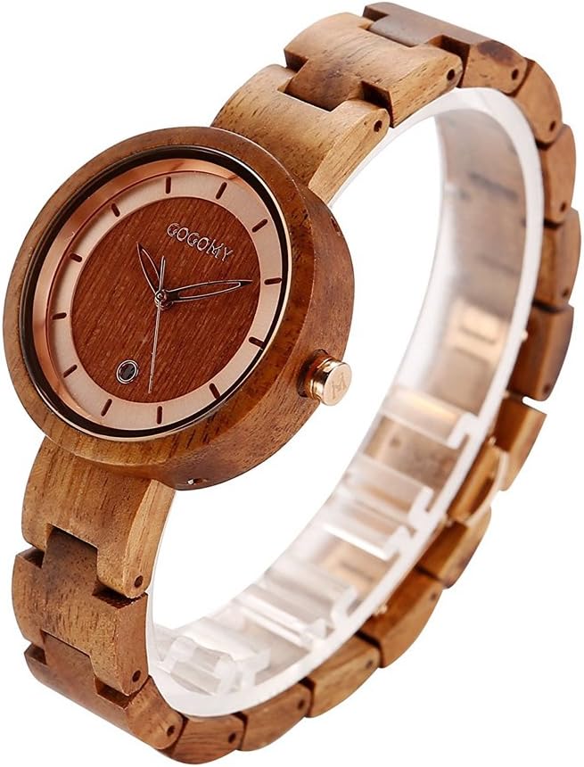 GOGOMY Womens Wooden Watch Analog Quartz Watch Handcrafted Wood Wrist Watch for Ladies Girls