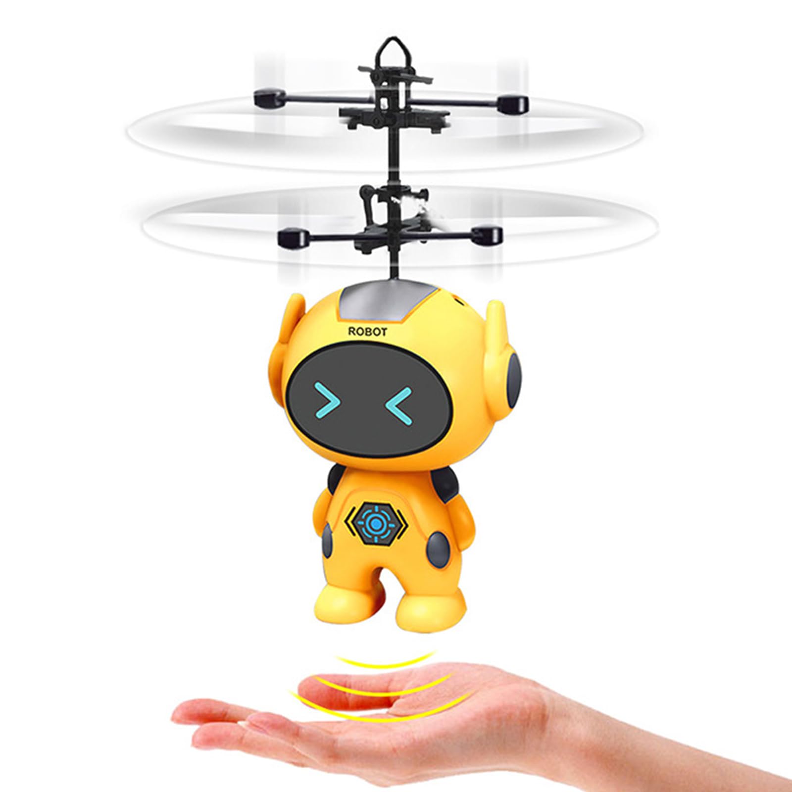 PORUPAEL Flying Robot Mini Drone Helicopter Toy with Gesture Control + LED Light, Hand Operated Flying Toy for Kids, Cool Stuff Boys Gifts for 6 7 8 9+ Year Old Kid Boy (Yellow)
