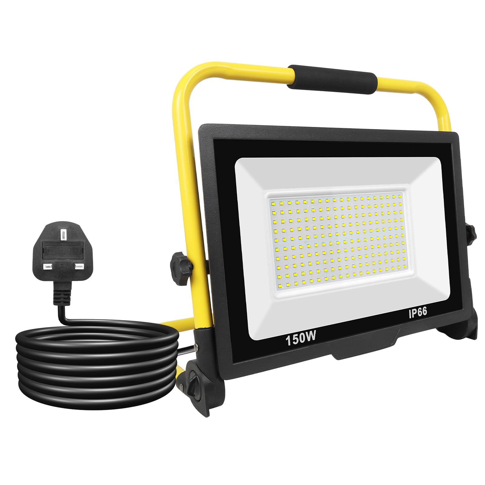 RIGIDON Portable Stand Led Work Light, 150W 15000 Lumens 175V to 265V Job Site Lights, Plug in Folding Flood Light for Home Workshop Garage Garden Security Outdoor Lighting, 6000K 3M Wire with Plug