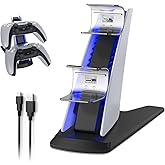 LEPEYMDA PS5 Charging Station with Blue LED Light – Fast Charging Dock for PS5 Controllers, Dual Charging Ports with Charger Cable, Compact & Sleek Design Charging Stand for Controllers