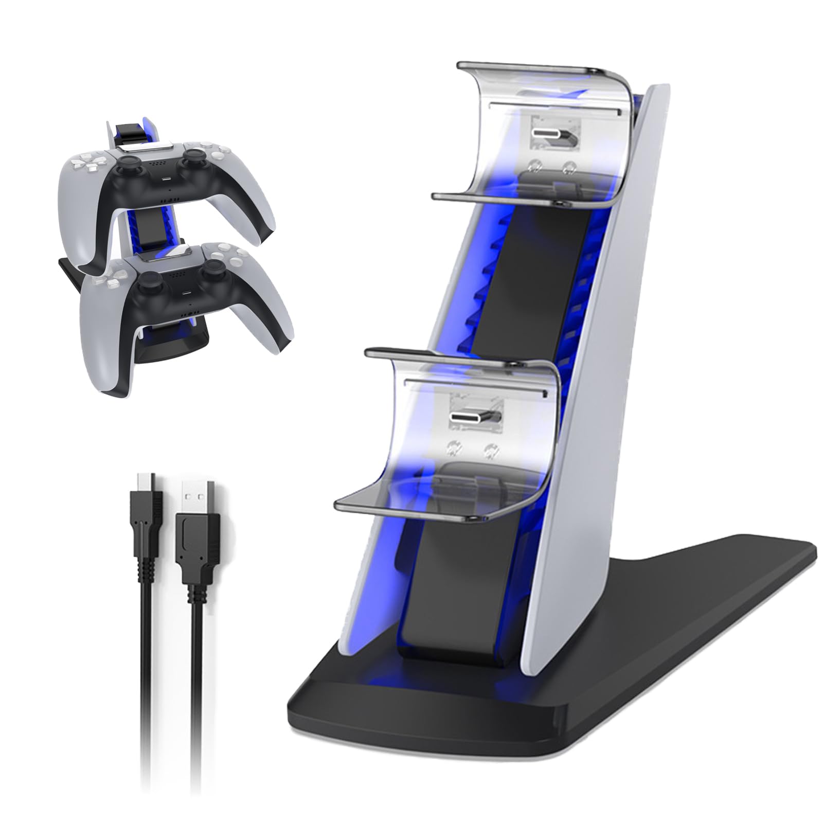LEPEYMDA PS5 Charging Station with Blue LED Light – Fast Charging Dock for PS5 Controllers, Dual Charging Ports with Charger Cable, Compact & Sleek Design Charging Stand for Controllers