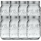 Ball Regular Mouth Pint (16 oz.) Mason Jars with Lids and Bands, for Canning or Drinkware, 8 Count
