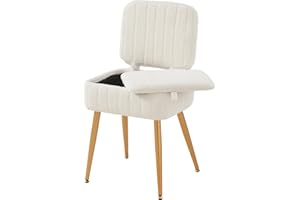 ZYKZYK Updated Vanity Chair, Storage Ottoman with Folding Back & Gold-Toned Metal Legs, Ottoman Seat with Teddy Velvet for Dressing Room Living Room Bedroom, 16" x 12.5" Inch