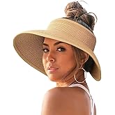 FURTALK Sun Hats for Women Wide Brim Beach Hat Straw Visor Ponytail Summer UV Packable Foldable Beach Vacation Essentials