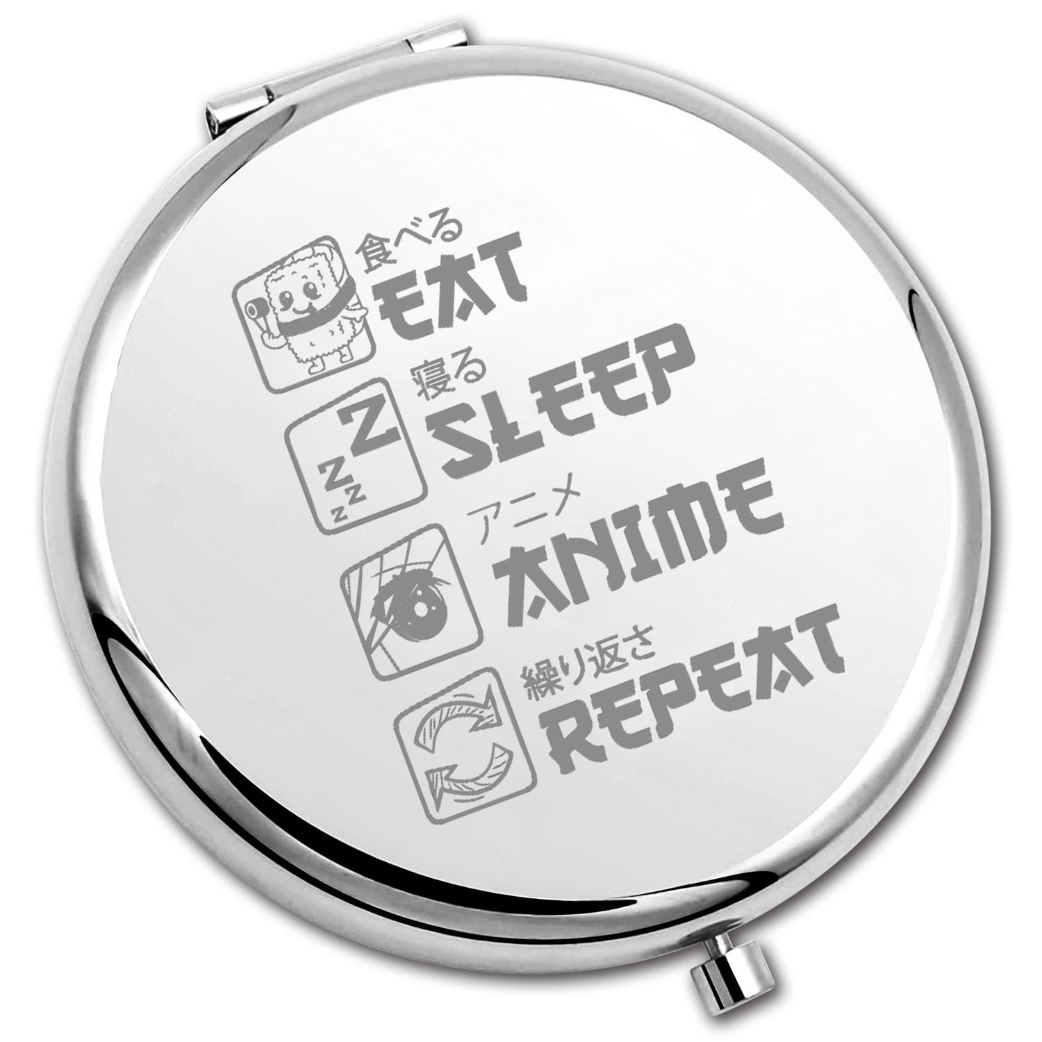 PLITI Anime Compact Mirror Japan Anime Lover Gift Eat Sleep Anime Repeat Pocket Mirror For Anime Girl (Eat Sleep Anime CM U)