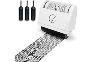 Vantamo Identity Theft Protection Roller Stamp for Hiding Sensitive Information, Wide Confidential Stamp with 3 Ink Refill, Security Stamp Roller for Identity Theft Prevention, Classy White