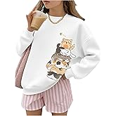 RoseSeek Girl's Cartoon Graphic Long Sleeve Crewneck Sweatshirts Drop Shoulder Cute Pullover Tops T Shirt