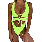 CHYRII Women's Sexy Cutout Lace Up Backless High Cut One Piece Swimsuit Monokini