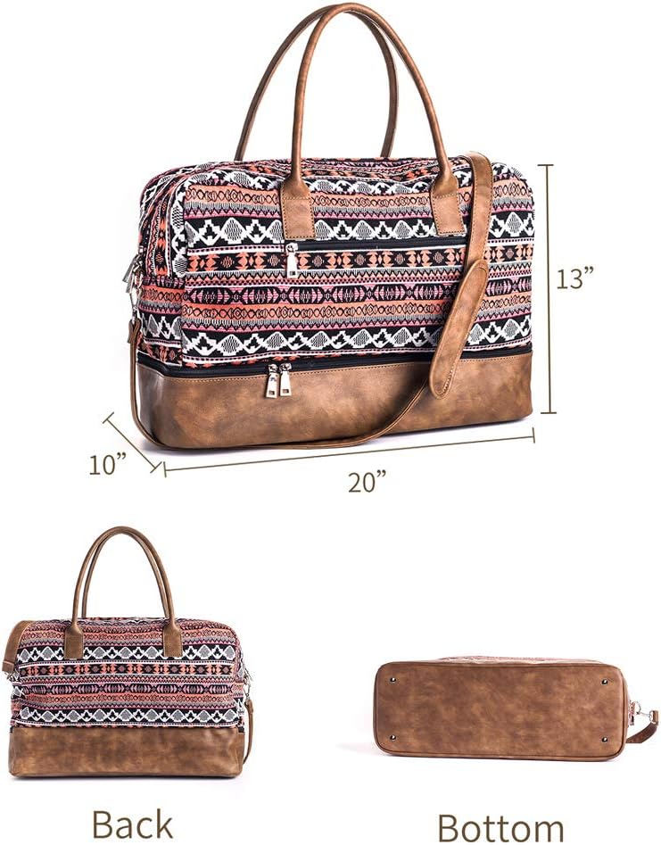  | MyMealivos Canvas Weekender Bag, Overnight Travel Carry On Duffel Tote with Shoe Pouch (multi) | Travel Duffels