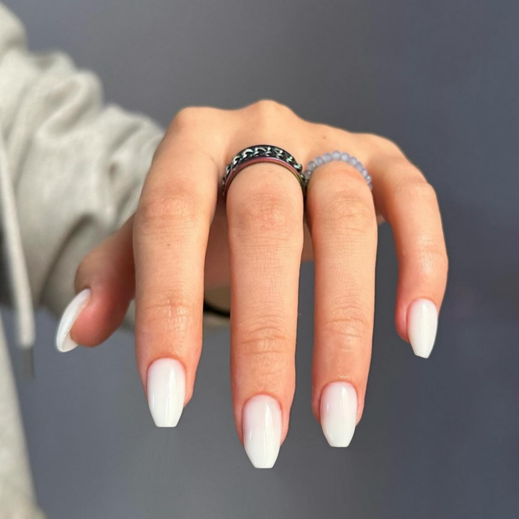 White Short Coffin Press on Nails Medium Coffin Nails Press ons, Glue on Nails Short Fake Nails for Women, Ballerina T Shape Acrylic False Nails Natural Handmade Gel Nails Medium Square Nails - Image 2