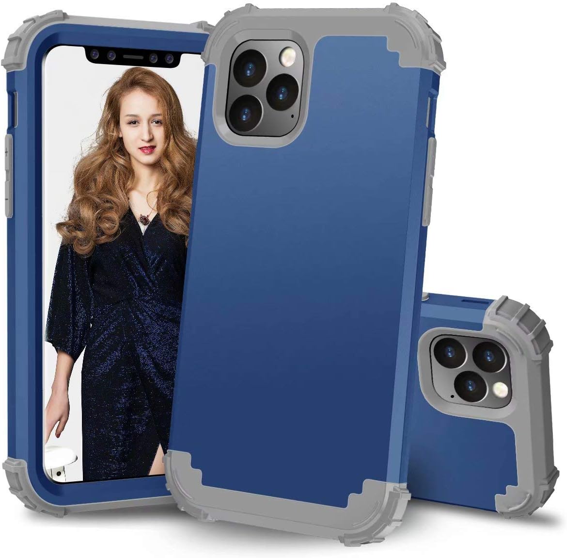 Folice iPhone 11 Pro Case, Three Layer Hybrid Heavy Duty Sturdy Armor Shockproof Full Body Protective Cover Case for Apple iPhone 11 Pro (Navy Blue+Deep Gray)