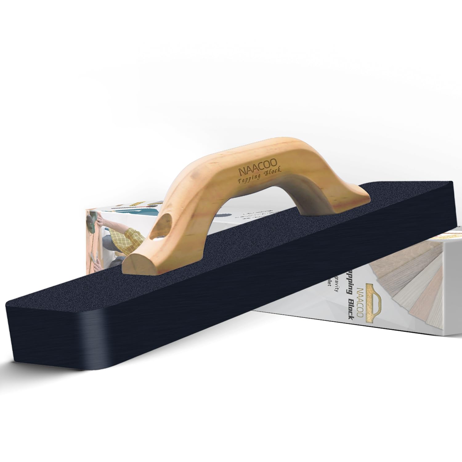 NAACOO Heavy Big Tapping Block for Vinyl Plank Flooring with Big Wood Handle, No Hammer Needed - Knock 1-2 Times to Complete Flooring Installation(15-1/2inch)