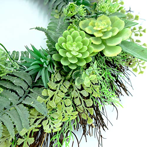 idyllic 22" Artificial Wreath Farmhouse Spring Greenery Succulent Wreath for Front Door Home Office Decoration with Leaves Swags and Garlands Real Twig Based