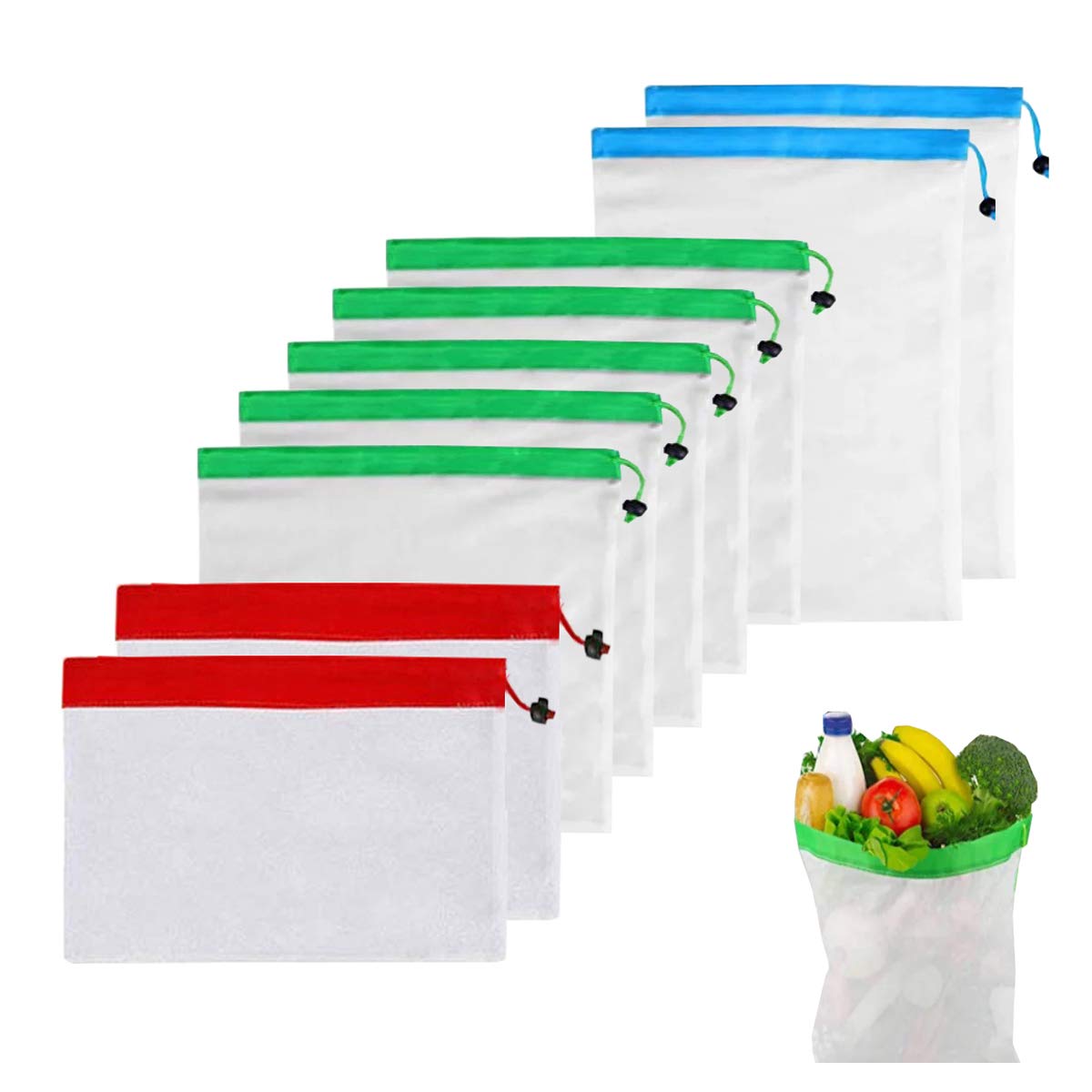 9pcs Reusable Mesh Produce Bags Eco Friendly Bags for Grocery Shopping Storage Fruit Vegetable Toys(3 Size)