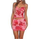 SOLY HUX Women's Summer Mesh Mini Skirt Sets 2 Piece Sexy Crop Camisole Tops Skirts Y2K Suit Going Out Outfits