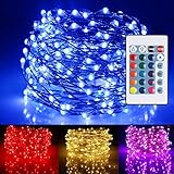 Ustellar 33ft RGB 100 LED Starry String Lights, Outdoor Waterproof Color Changing Copper Wire Fairy Lights with Remote Control/Timer, 8 Brightness Levels, Battery Operated (Not Included)